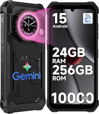 FOSSIBOT F117 Rugged Unlocked Smartphone, Android 15, 24GB RAM + 256GB ROM Expand 2TB, 10000mAh Battery, 6.74" HD + 1.32" Dual Display, 50MP AI Camera, IP68/IP69K Waterproof, NFC