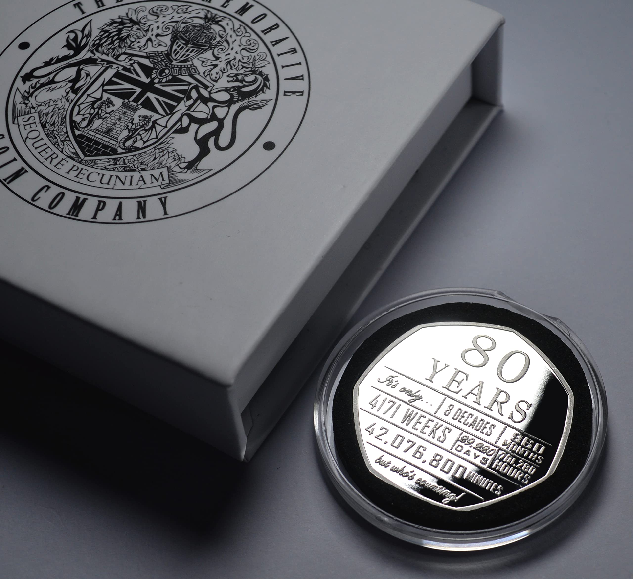 80th Birthday Silver Commemorative in Capsule and Gift/Presentation Box. 80 Years 'But Who's Counting' Gift/Present Congratulations/Party/Ideas Celebrating 80 Eighty Grandad/Grandma