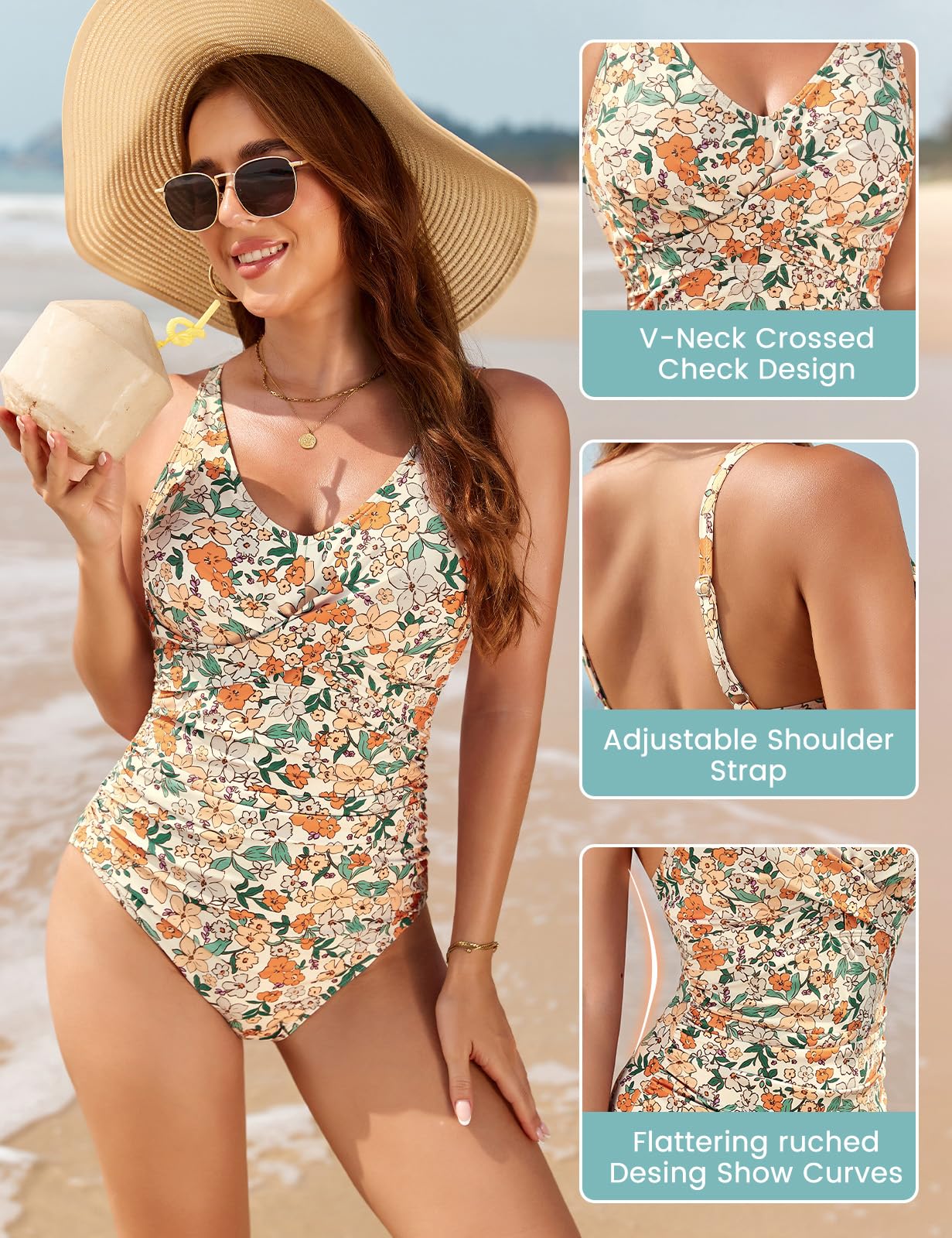 UMIPUBO Bañador Mujer Reductores Vientre Plano Talla Grande Traje de Baño de Una Pieza Cruce Torácico Sexy con Cuello en V Ropa de Baño