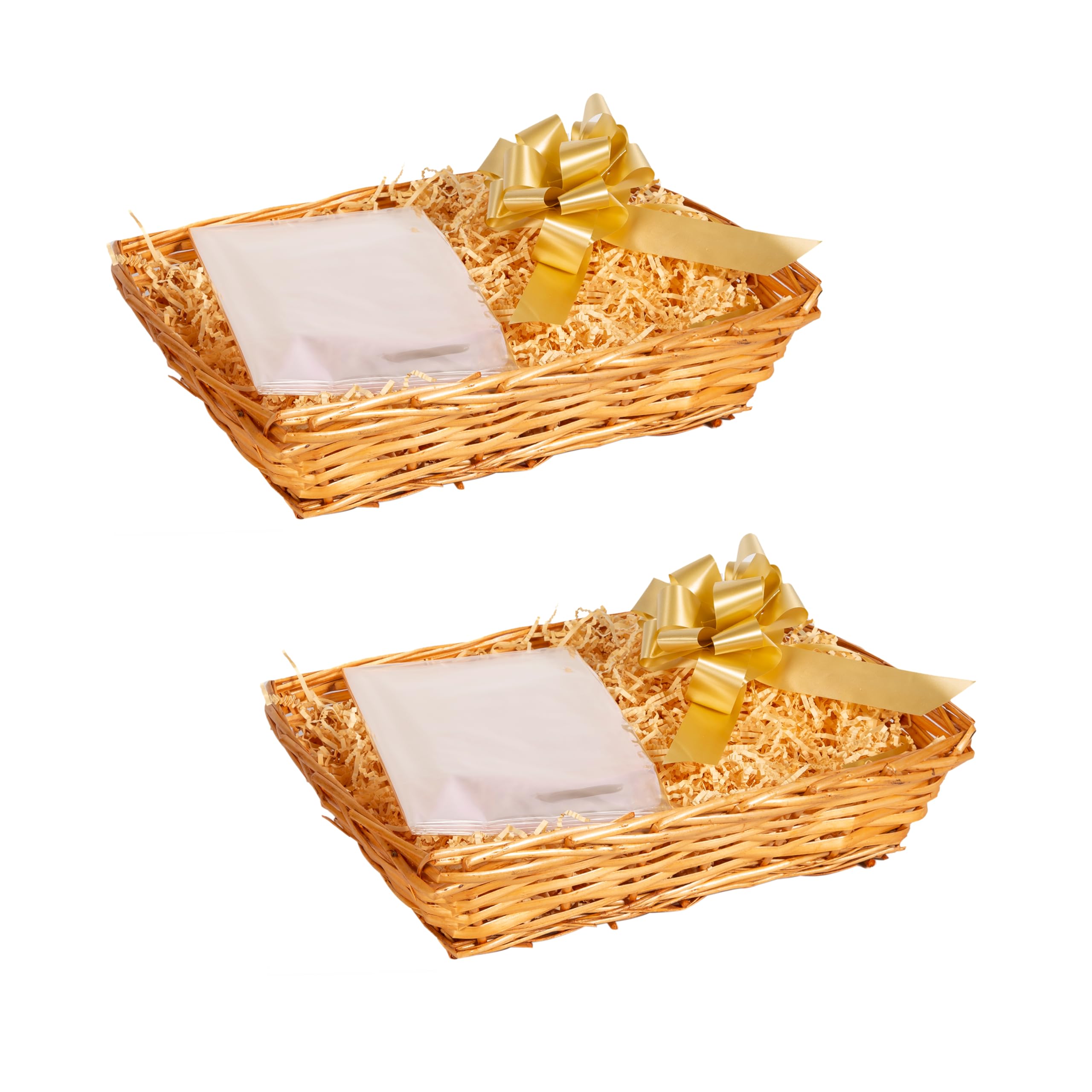 2PCS Honey Wicker Hampers DIY Gift Basket Hamper Kit Shredded Paper Cello Wrap Pull Bow (Beige) — image 1