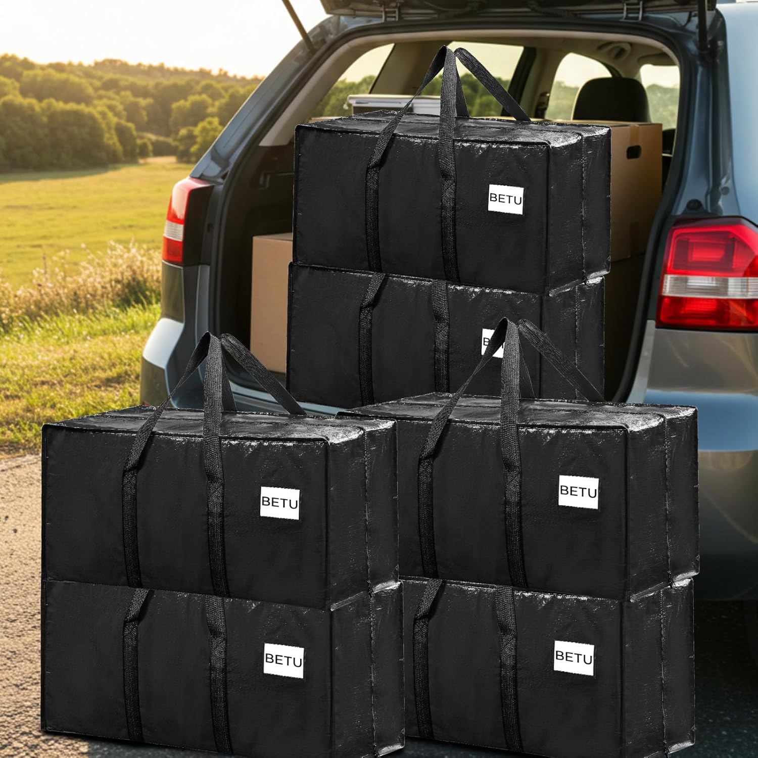 Product image of BETU Extra Large Moving Bags Heavy Duty Storage Bags with Zipper Handles, 8 Pack Clothes Storage Totes Bins Packing Moving Boxes, Moving Supplies for College Dorm Essentials, Space Saving, Black