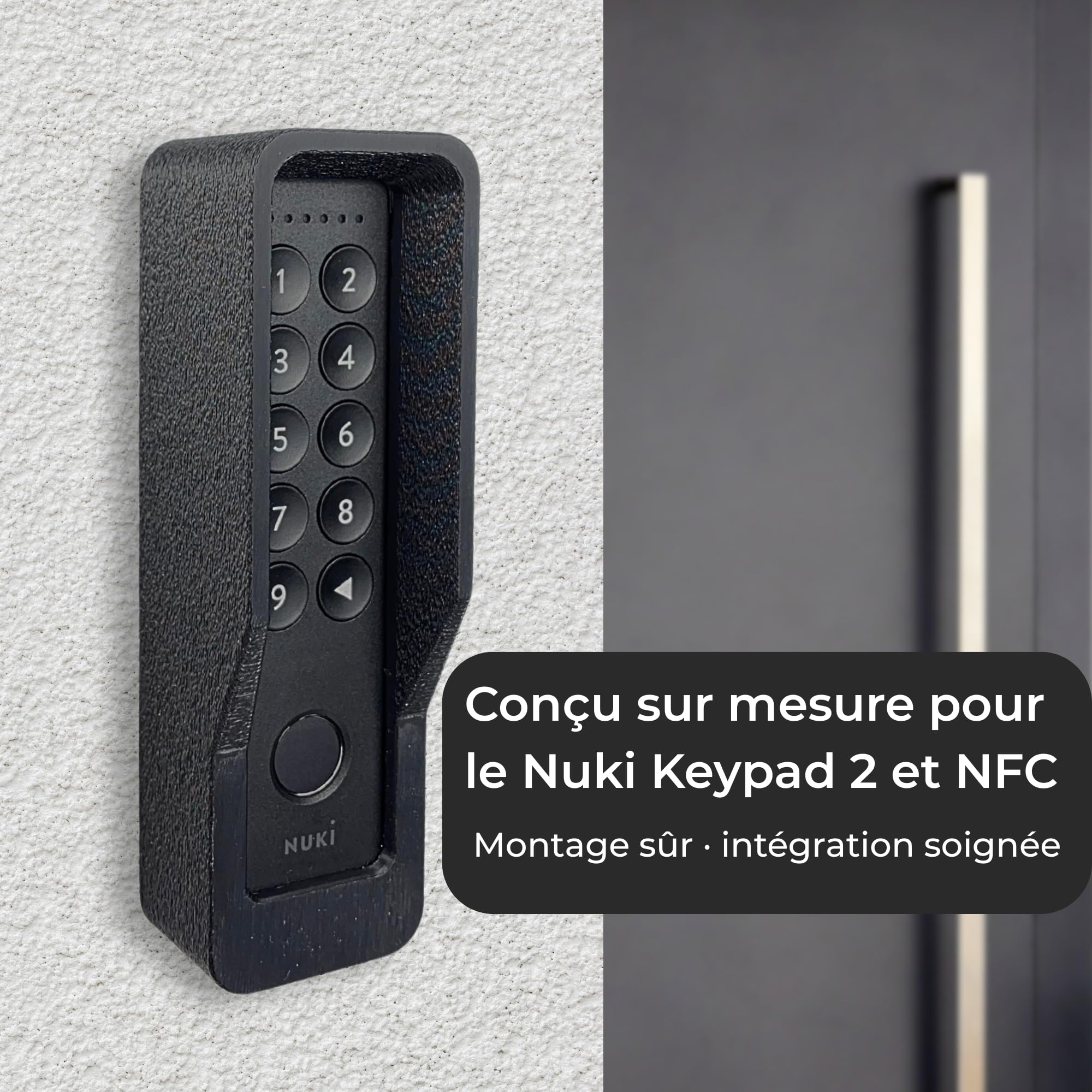 Generisch Support mural compatible avec Nuki Keypad 2 et NFC – Housse de protection antivol avec vis de sécurité Torx – Protection contre les intempéries – Finition imitation plâtre - Noir (avec toit
