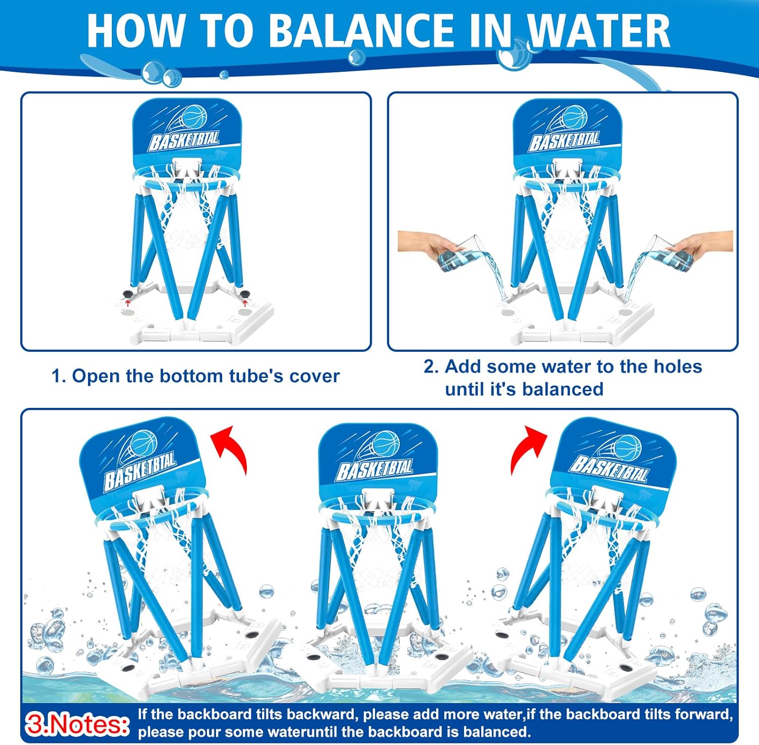 Pool Basketball Hoop Set, Floating Pool Games with 3 Basketballs & Pump, Outdoor/Indoor Water Play Toy for Kids and Adults, Summer Swimming Party (Blue Pool Basketball) image 3 of 6 B0F27SPS3P