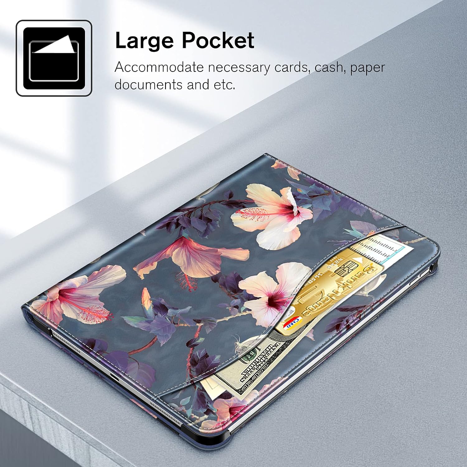 Fintie Folio Case for iPad Pro 11-inch (4th/3rd/2nd/1st Generation) | Multi-Angle Viewing Protective Back Cover with Pencil Holder & Pocket, Corner Protection, Auto Wake/Sleep, Blooming Hibiscus