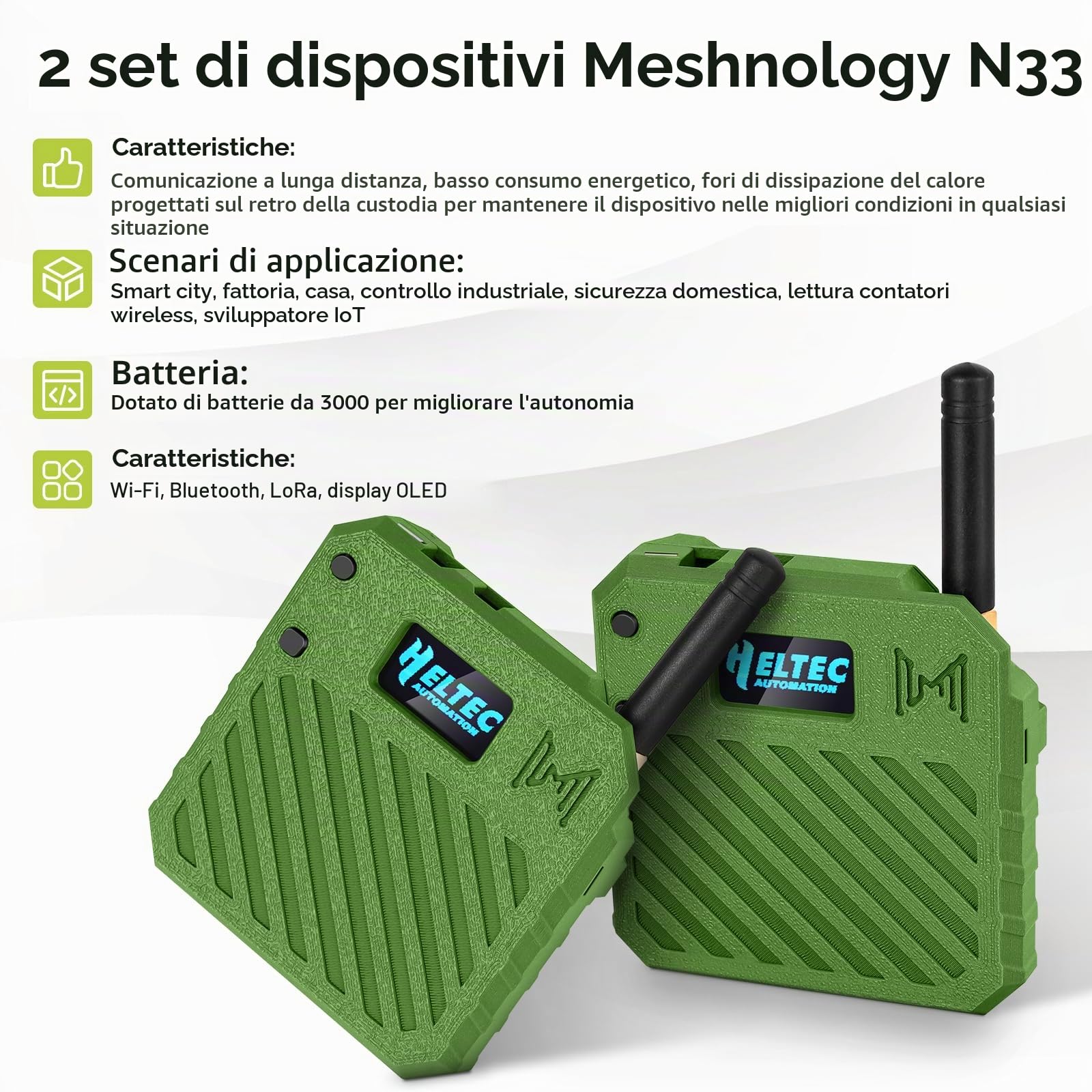 Confezione da 2 schede di sviluppo ESP32 LoRa V3 + batteria da 3,7 V 3000 mAh + set di alloggiamenti – con antenna a rete 863-928 MHz e SMA supporta Wi-Fi/Bluetooth LoRa V3 dispositivi AR duino