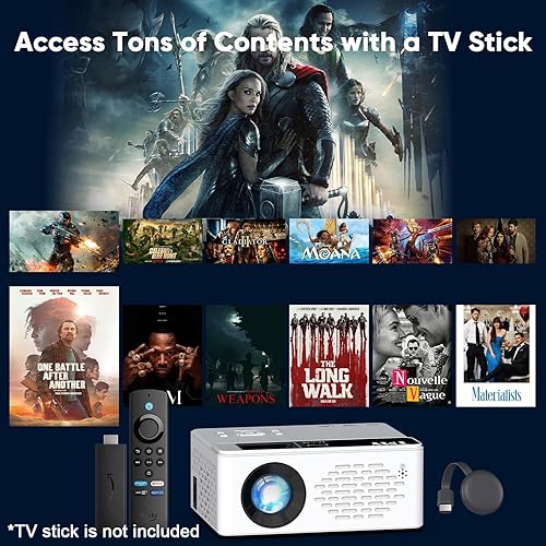 Miniatura 6 de TMY Mini proyector, proyector Bluetooth mejorado con pantalla, proyector portátil Full HD de 1080P, proyector de películas compatible con TV Stick
