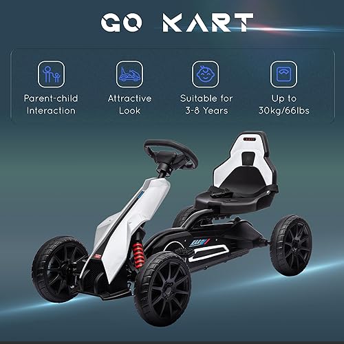 Miniatura 6 de Aosom Go Kart con pedal para niños, juguete para montar al aire libre con asiento ajustable, eje oscilante, freno de mano, 4 ruedas de EVA