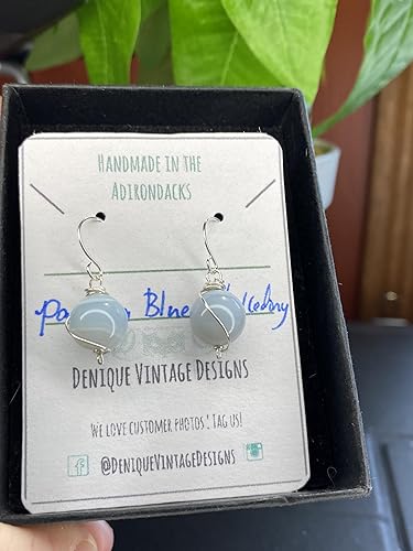 Vista 8 de Paraiba - Aretes colgantes de calcedonia azul de 0.394 in en acero, cobre, bronce, hierro negro, titanio, plata esterlina, oro de 14 quilates, oro