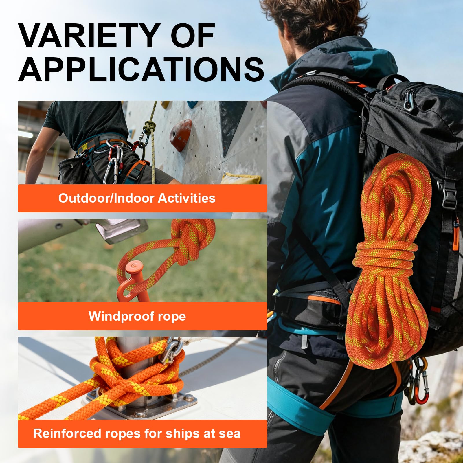 10mm statisches Seil 80m UIAA Zertifiziert Rettung Bergsteigen | Hochfestes Nylon, abriebfest & UV-beständig, für Expeditionen und alle Outdoor-Arbeiten, orange reflektierend