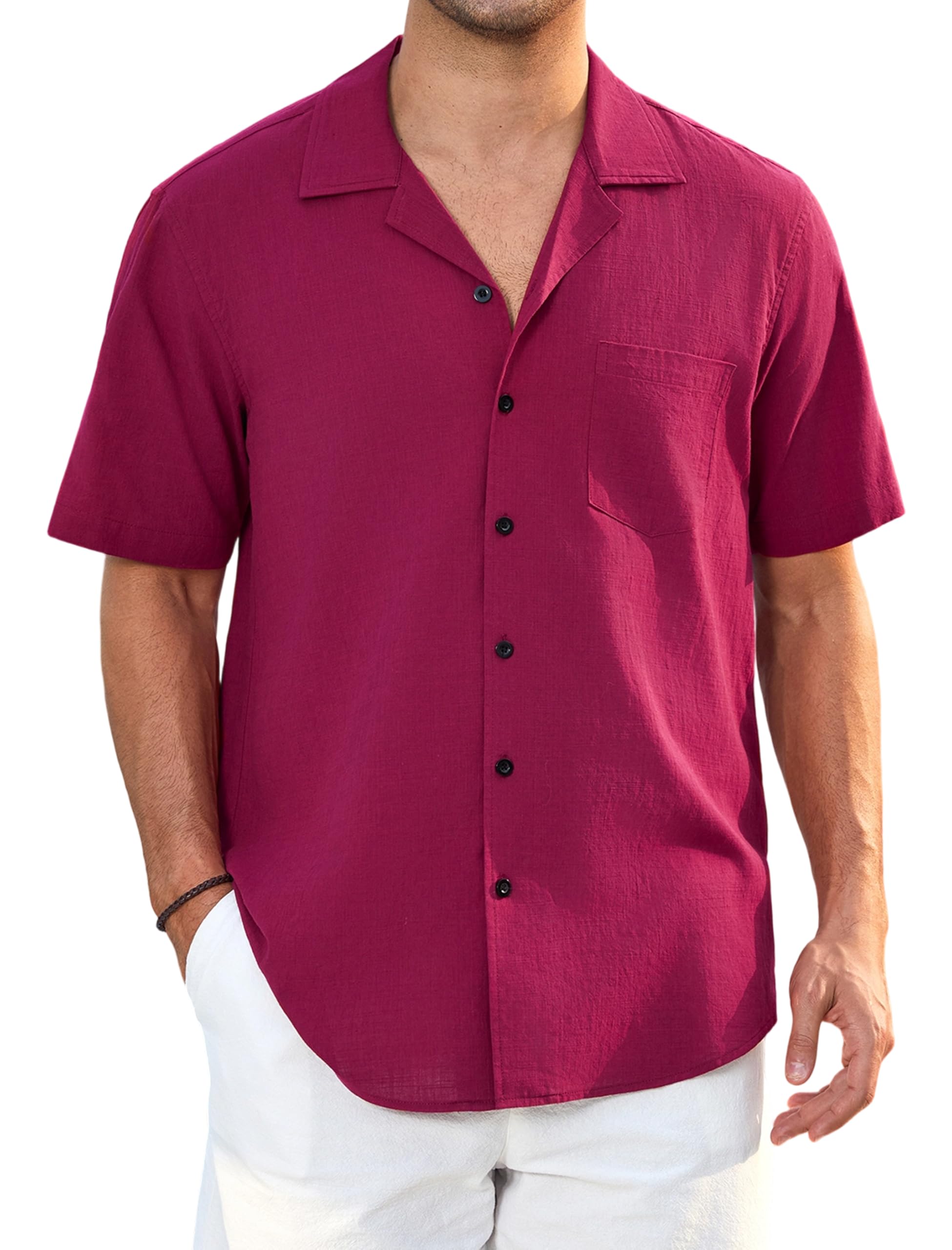 Enlision Camicia Lino Manica Corta Uomo Estive Casual Camicia Spiaggia Uomo Elegante Camicie Regular con Bottoni e Tasche