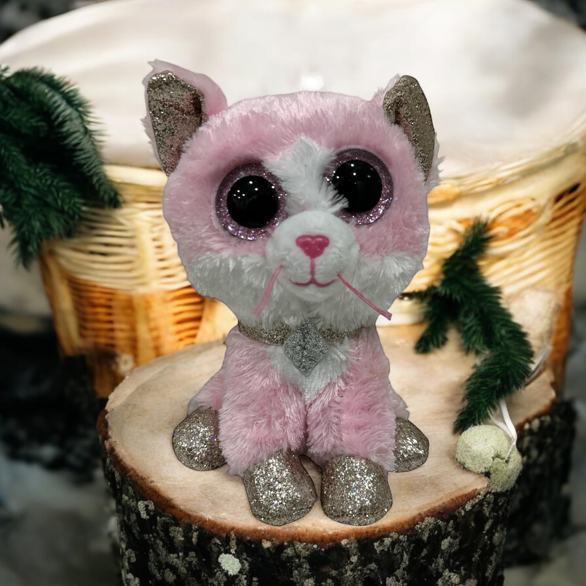 AAYU Beanie Boo Bellies Lillibelle Pink Kitten with Glitter Eyes | Cuddly Plush Animals | Stuffed Cat Toys| Birthday Gifts for Friends Kids Girls | Decorative Toys -18 cm(Actual Color May Have Differ)
