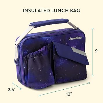 PlanetBox Launch Stainless Steel Bento Box Style Lunch Box Kit for Kids and Teens with 3 Compartments Stardust Edition includes Insulated Lunch Bag, Leakproof Food Containers and Matching Magnets