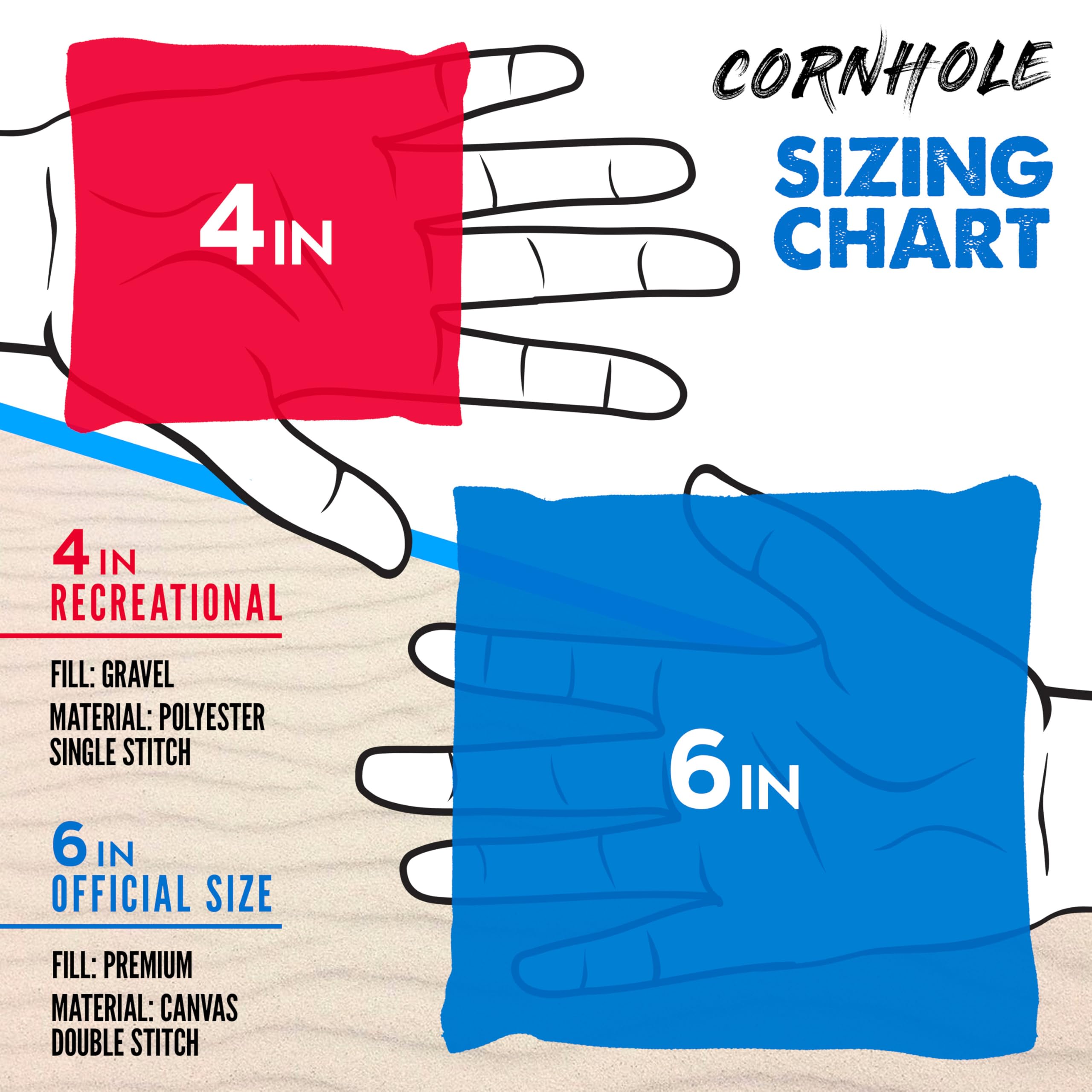 Franklin Sports Bolsas de Cornhole de tamaño Oficial – (8) Bolsas de Lona de Doble Costura Resistentes de 6 Pulgadas – Incluye Funda de Transporte