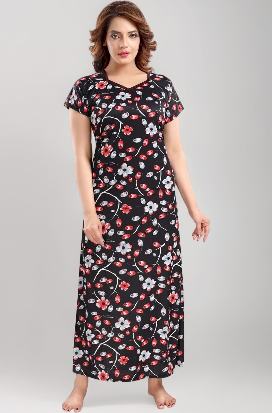 Women's Satin Floor Length Night Dress Nighty