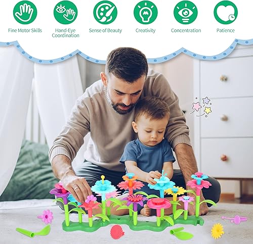 Miniatura 4 de FLYINGSEEDS 46 piezas de juguetes de construcción de jardín de flores para niñas, juguete STEM de jardinería, juego de simulación para niños, juego