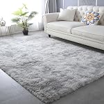 CAIYUECS Shag Area Rug for Living Room: Large Soft Plush Grey Rugs for Bedroom Living Room - Non Slip Modern Shaggy Fuzzy Floor Carpet （9x12 Feet Tie-Dyed Light Gray）