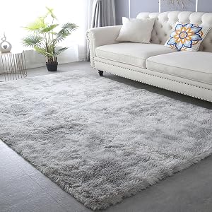 CAIYUECS Shag Area Rug for Living Room: Large Soft Plush Grey Rugs for Bedroom Living Room - Non Slip Modern Shaggy Fuzzy Floor Carpet （9x12 Feet Tie-Dyed Light Gray）