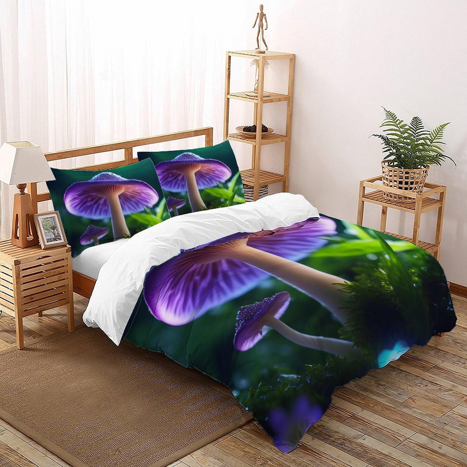 Housse de couette 3D champignons 260x220 parure lit enfant facile d'entretien