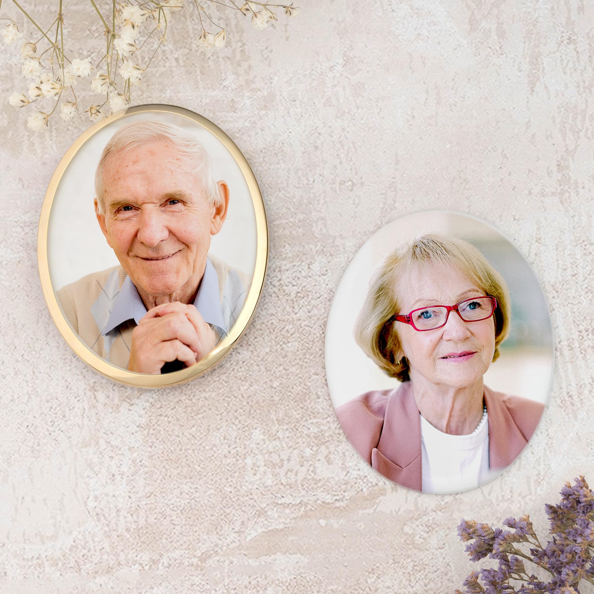 Wanapix | Foto para Lápidas | Retrato de Porcelana Personalizado | Fotocerámica con Marco Dorado | Placas Conmemorativas | Ovalada 8x10cm