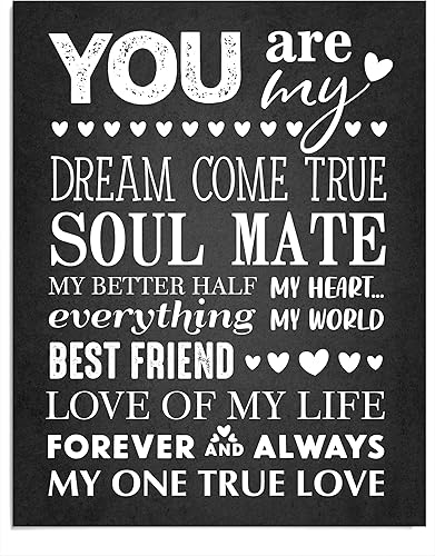 Impresión romántica de pared sin marco de 11 x 14 pulgadas, "Dream Come True", decoración de tipografía moderna, regalo de alma gemela para él o