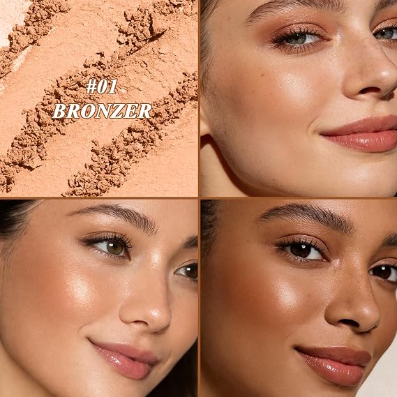 UCANBE Baked Luminous Bronzer Skin Enhancer, Buildable & Blendable Powder Bronzer 2-in-1 Highlight and Contour, Ultra-Fine Smooth Formula, Long-Lasting Natural Sunkissed Glow - 01Golden Creme (Bronze)