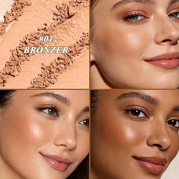 UCANBE Baked Luminous Bronzer Skin Enhancer, Buildable & Blendable Powder Bronzer 2-in-1 Highlight and Contour, Ultra-Fine Smooth Formula, Long-Lasting Natural Sunkissed Glow - 01Golden Creme (Bronze)