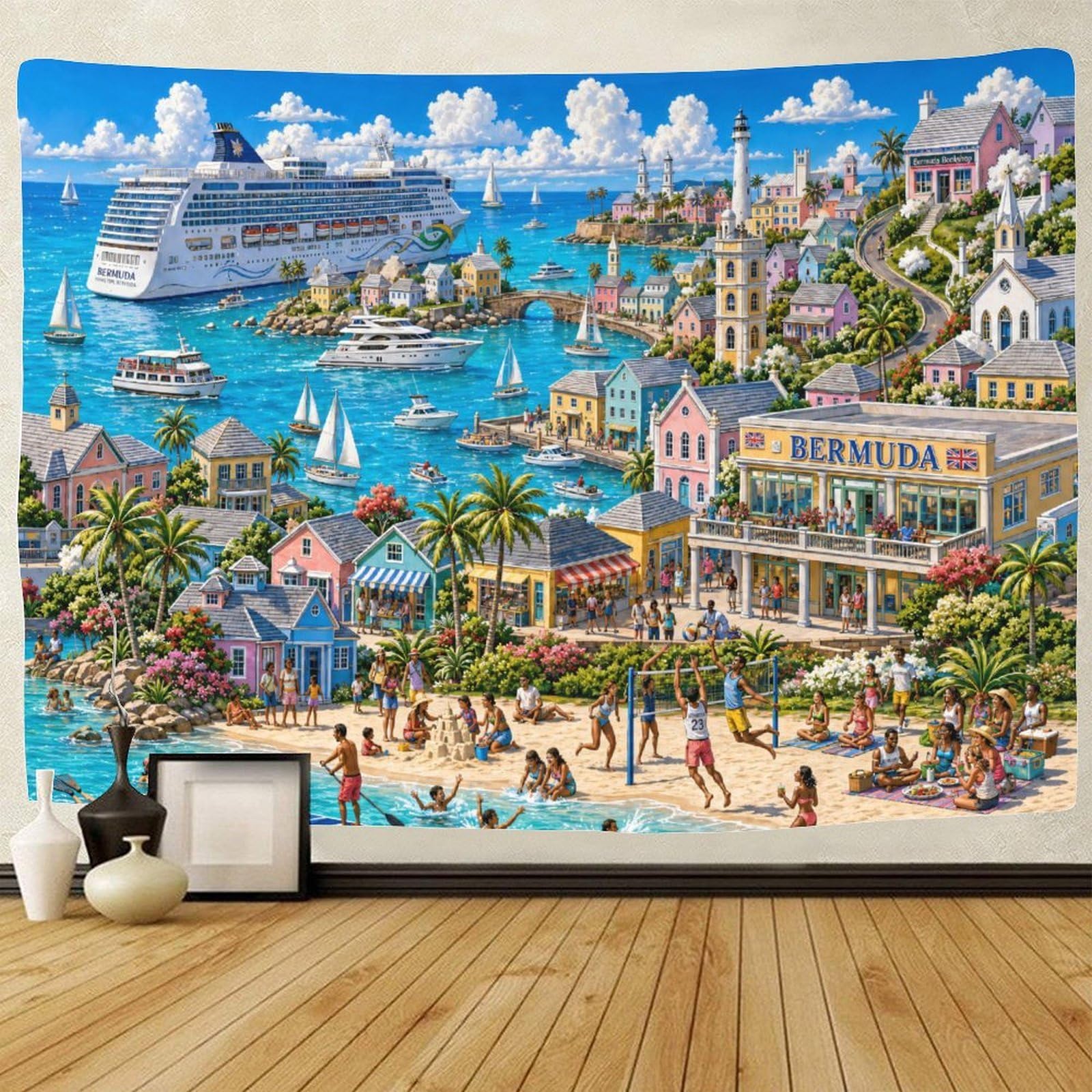 ASDFGHJKLZA Bermuda Beach Landscape Wall Tapestry 3D Print Wall Art Decor Tapestries Poster Home Decoration Living Room Dorm 70cmx100cm