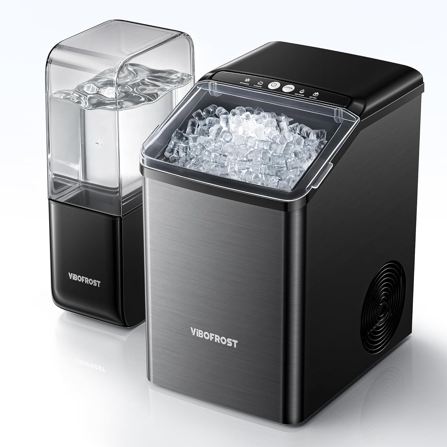 Nugget Ice Makers Countertop with 1.32 Gallon Tank, 40 lbs/24H, Chewable Sonic Ice, Pellet Ice Machine with Auto Descaling System, Scoop Included, Stainless Steel Solid Black