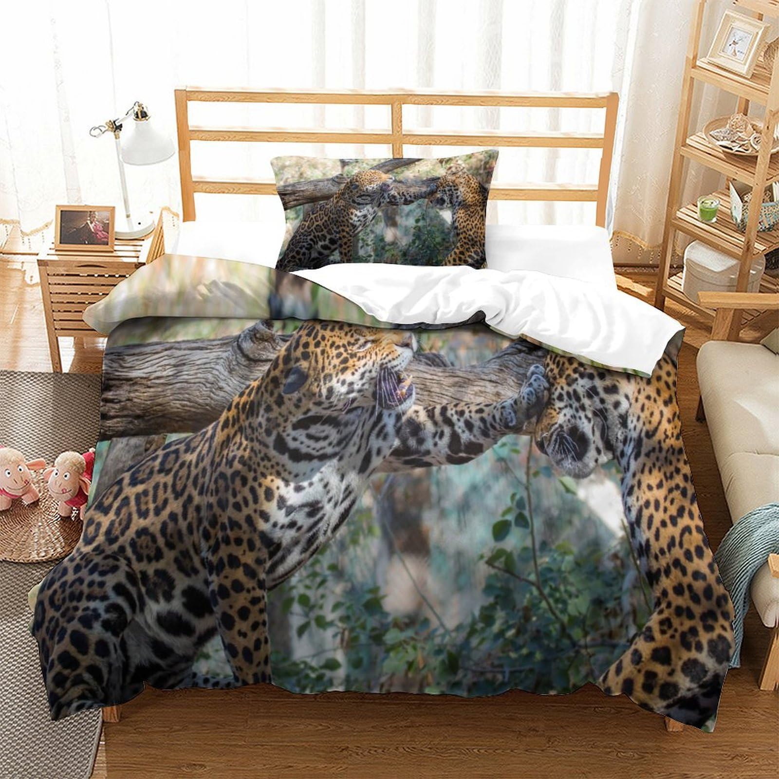 P1s9u7w5y Jaguar-10 3D Printed Jungle Leopard Duvet Cover Set 3Pcs Microfiber Animal Bedding Set Single（135X200cm）