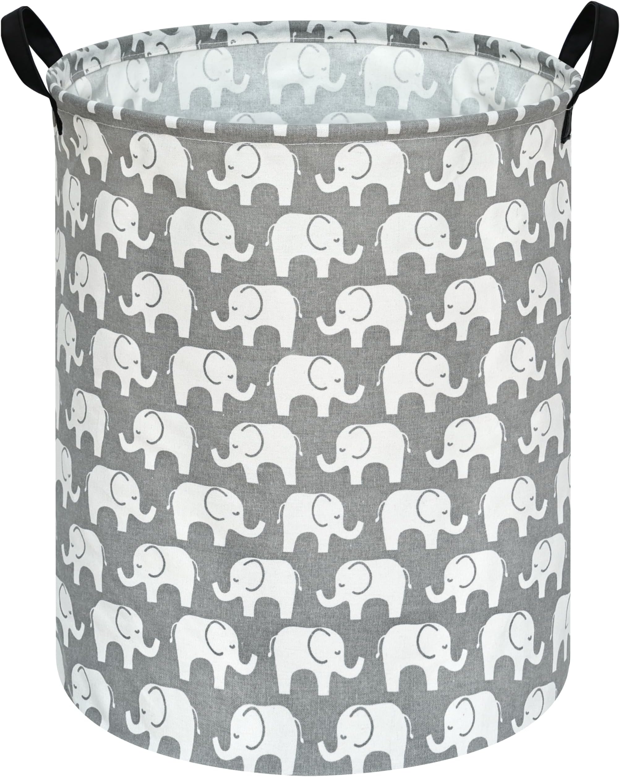 KUNRO Round Laundry Gift Basket Storage Hamper, Clothes Storage Organizer Bins, Shelf Basket with Handles for Room Decor (Elephant)