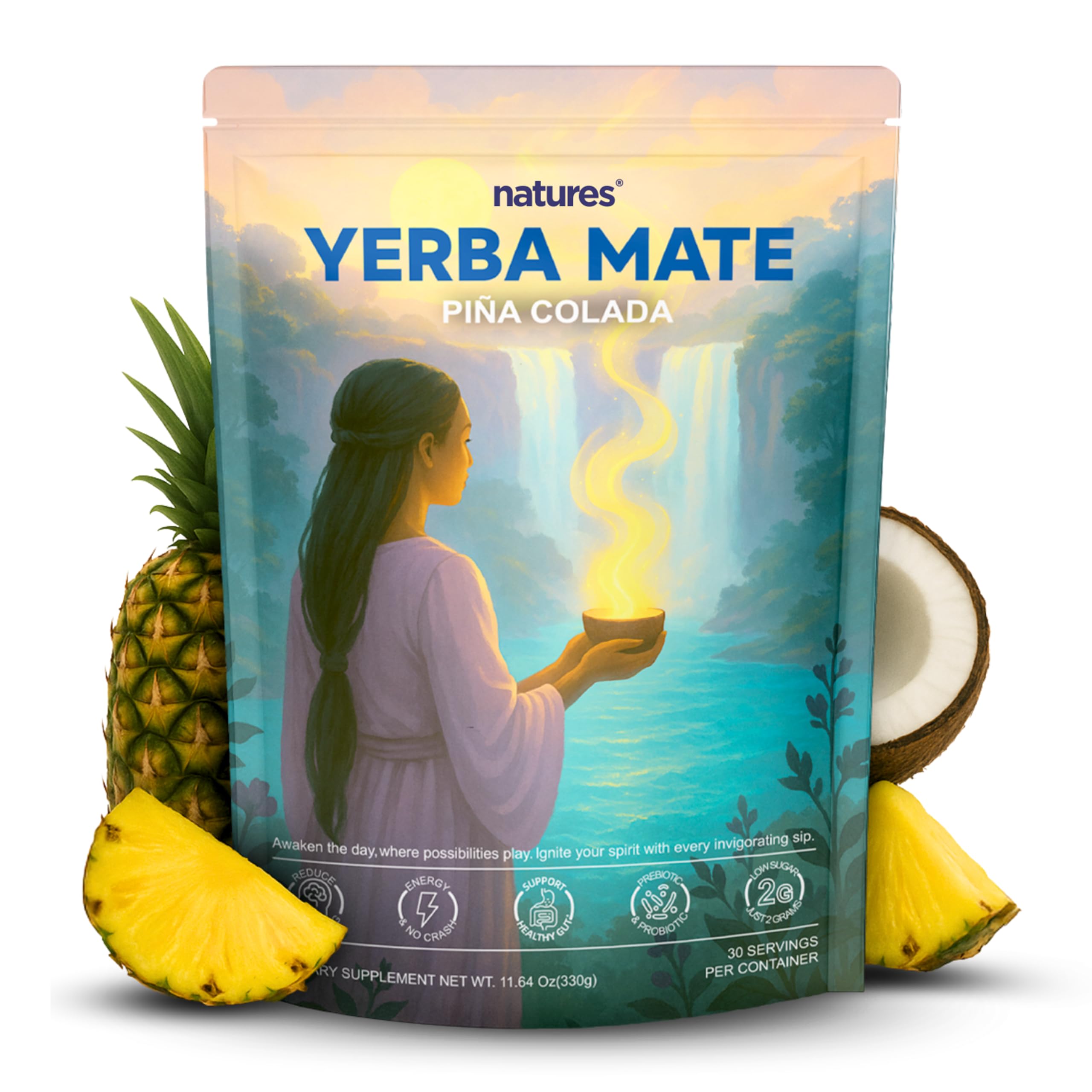 Zempic Yerba Mate Instant Tea Powder - Peach Mango Flavor | 30 Servings Clean Energy & Focus Boost (30 Servings (Pack of 1), Piña Colada)