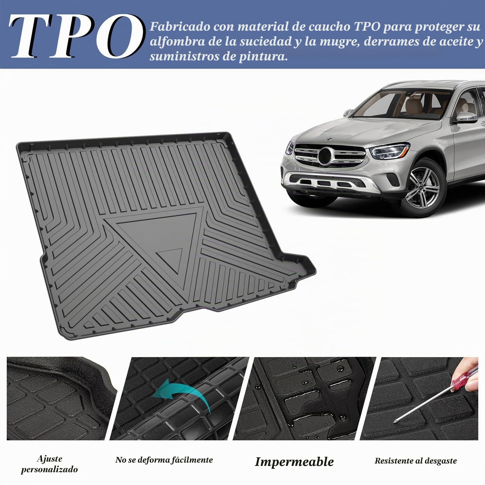 PSLER Coche Protección Impermeable Estera de Arranque de Bandeja de Equipaje para GLC 2016-2022(No Aplicable Copa Version)