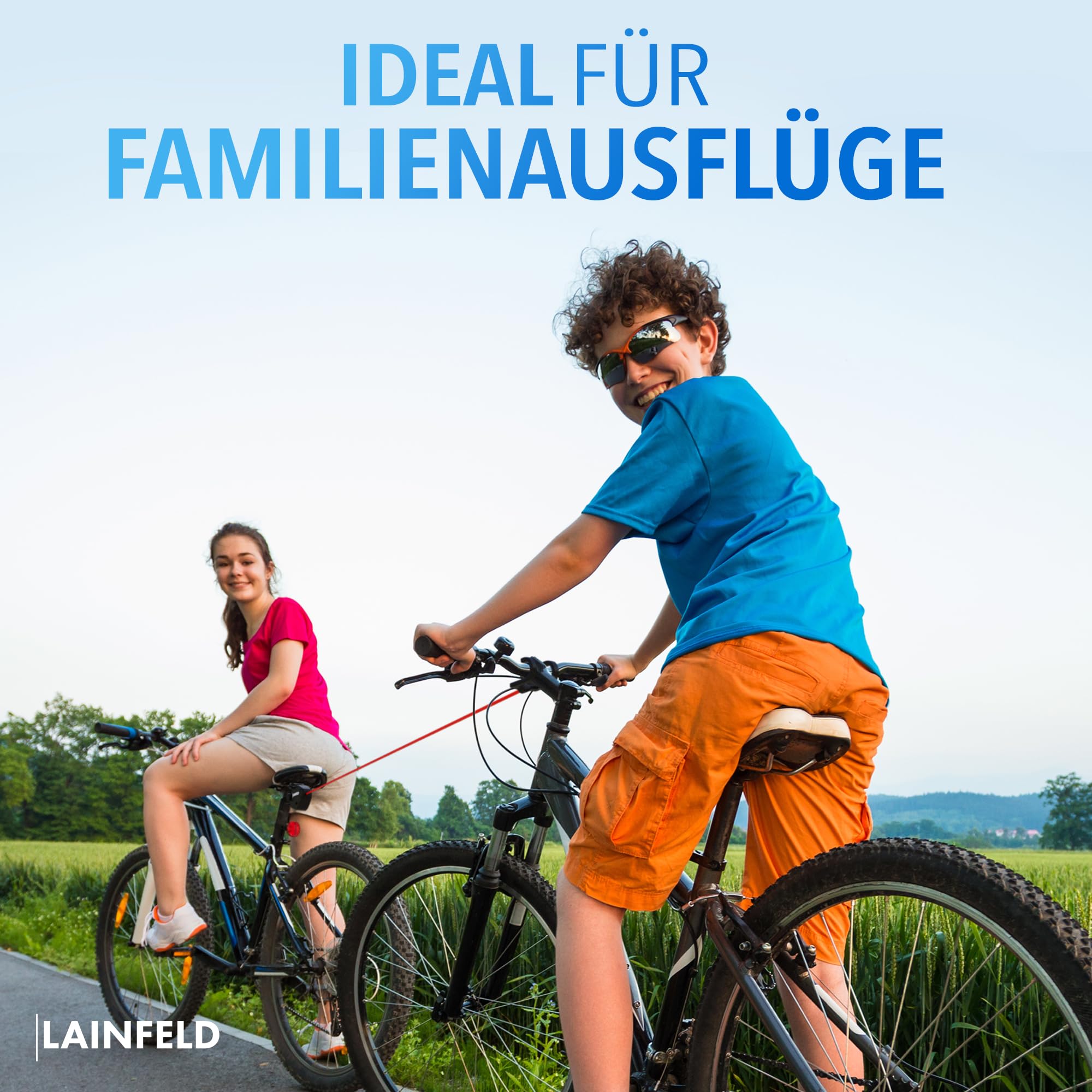 LAINFELD Fahrrad Abschleppseil Kinder, 2,5 Meter, Zugsystem, Follow me tandemkupplung, Fahrrad abschleppstange, tandemstange