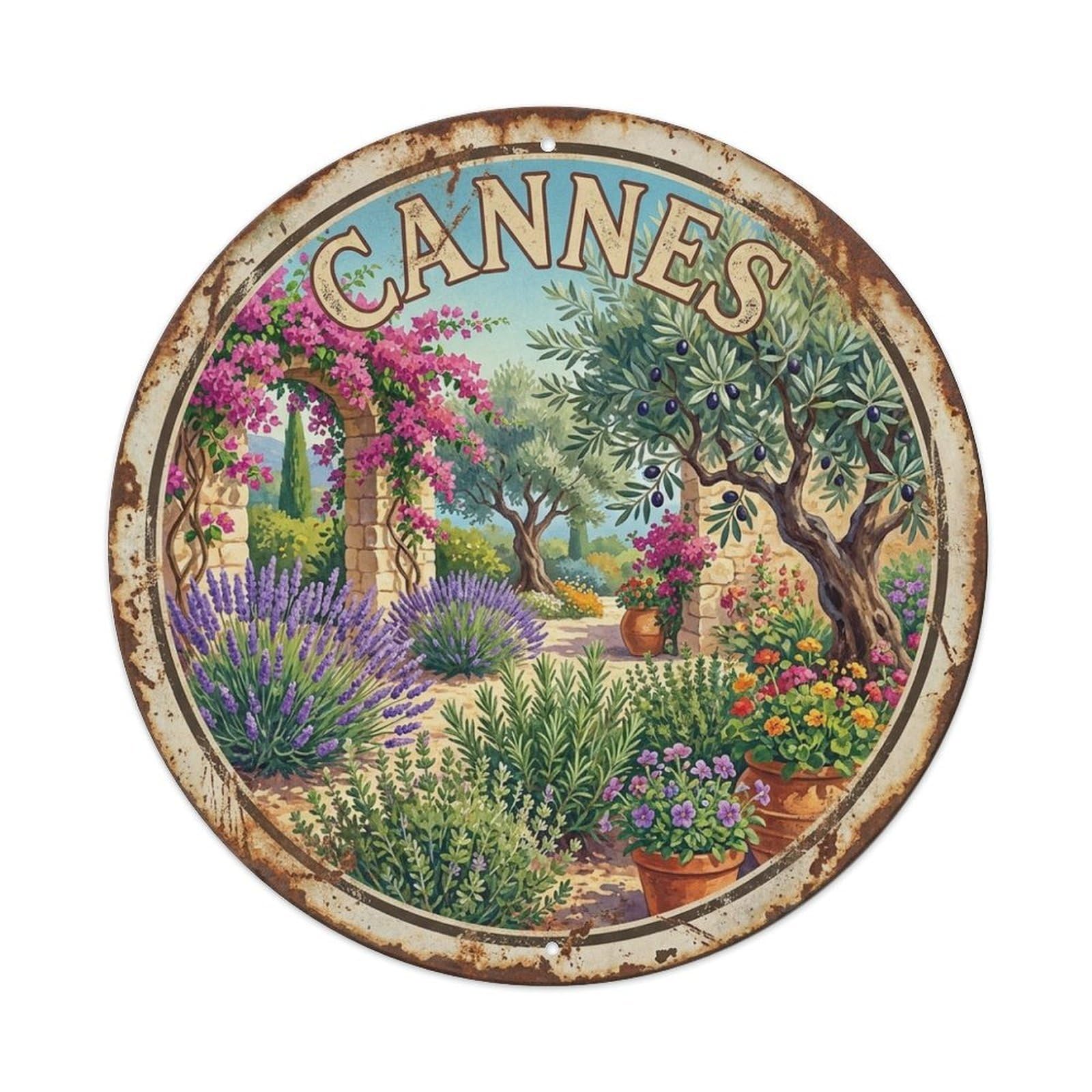Cannes Mediterranean Flora Mediterranean Travel Classic Metal Tin Sign