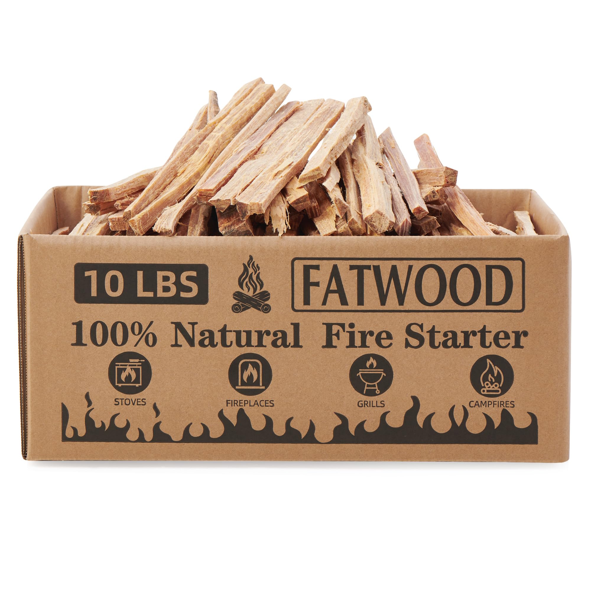 10 lbs Fatwood Fire Starter Sticks, 100% Natural Kindling Firewood Firestarter for Stoves, Pine Wood for Fireplaces, Campfires, Bonfires, Grill