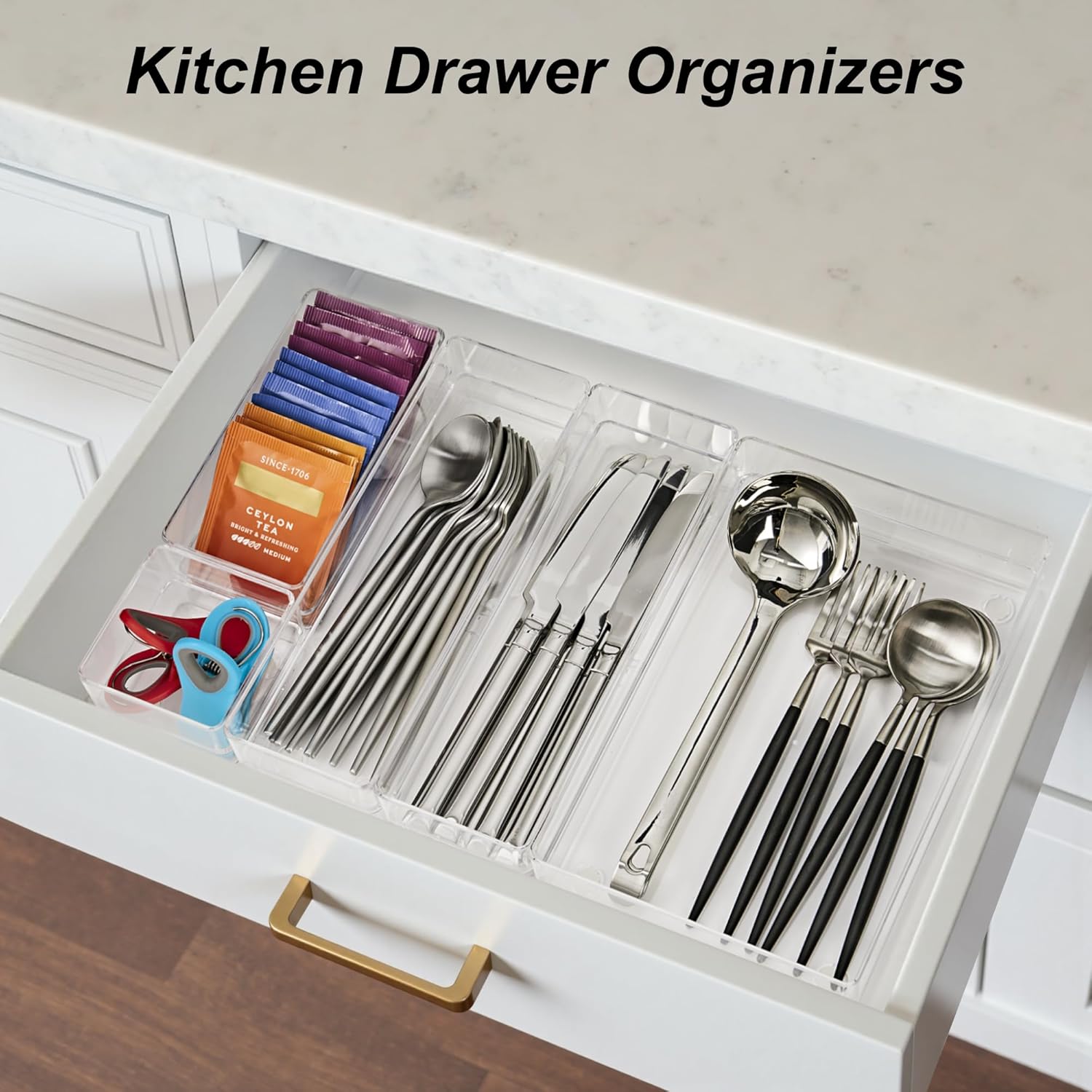 SMARTAKE 25-Piece Drawer Organizer with Non-Slip Silicone Pads, 4-Size Desk Drawer Organizer Trays Storage Tray for Makeup, Jewelries, Utensils in Bedroom Dresser, Office and Kitchen (Clear)