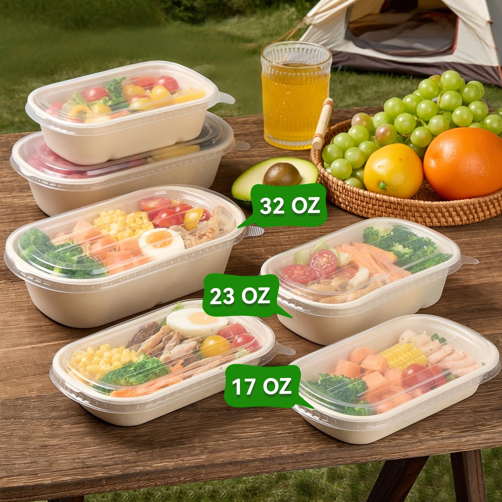 ZORRITA Confezione da 50 contenitori usa e getta da 652 g, in fibra di canna da zucchero, insalatiere con coperchio, contenitori per alimenti, per pasta, burrito e avanzi