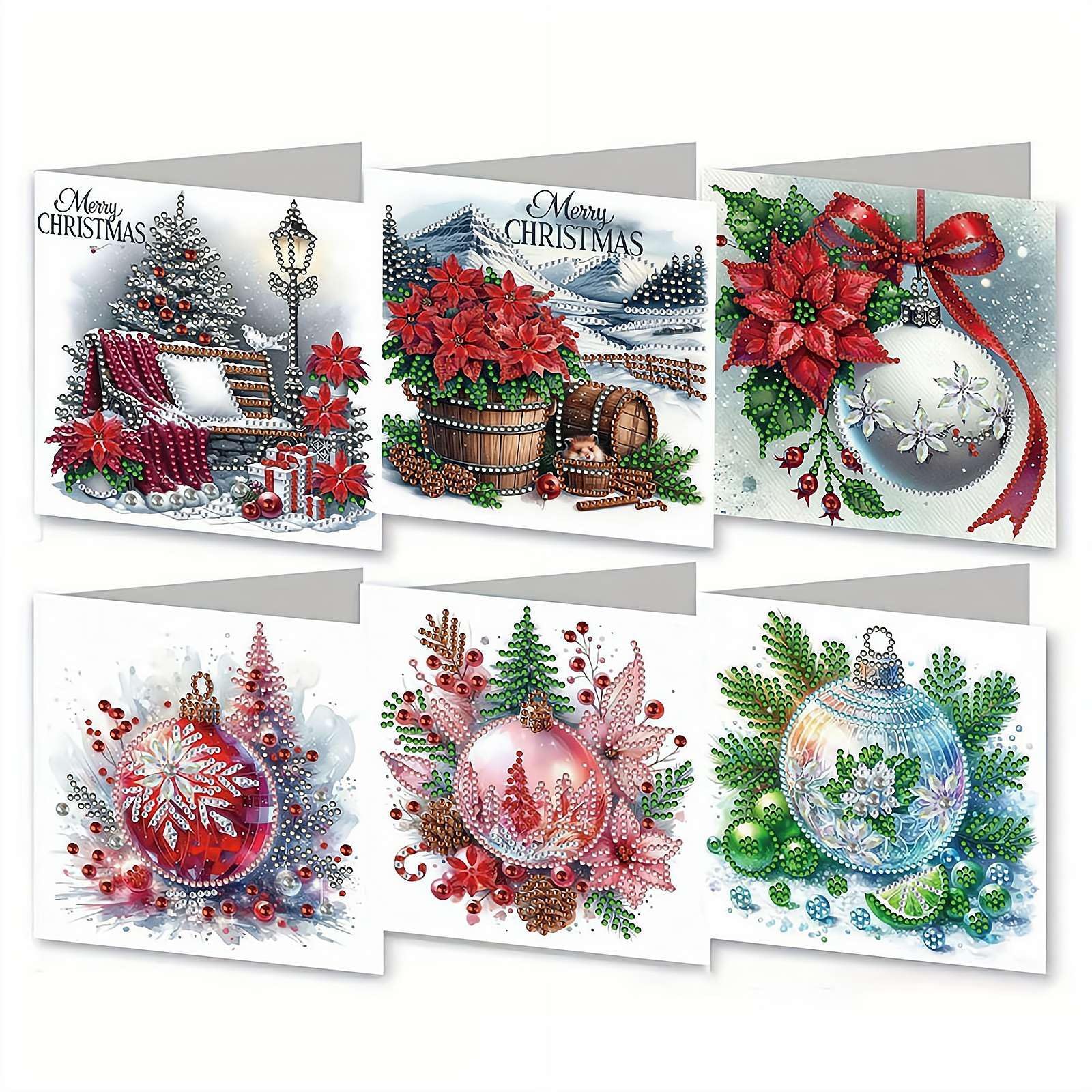 6 Pcs Diamond Art Christmas Cards Kits Gingerbread House Candy Snowman Christmas, DIY Diamond -Painting Cards Sets, 5D Crystal Art Card with Envelopes, Postcards for Handmade, Xmas (F)