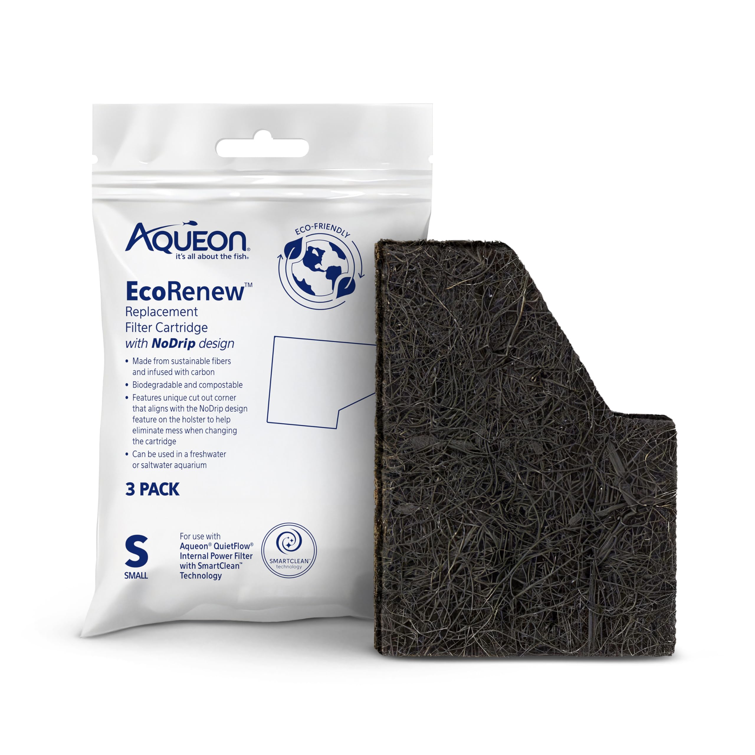 Aqueon Aquarium Fish Tank EcoRenew Filter Cartridge, Small 3 Pack