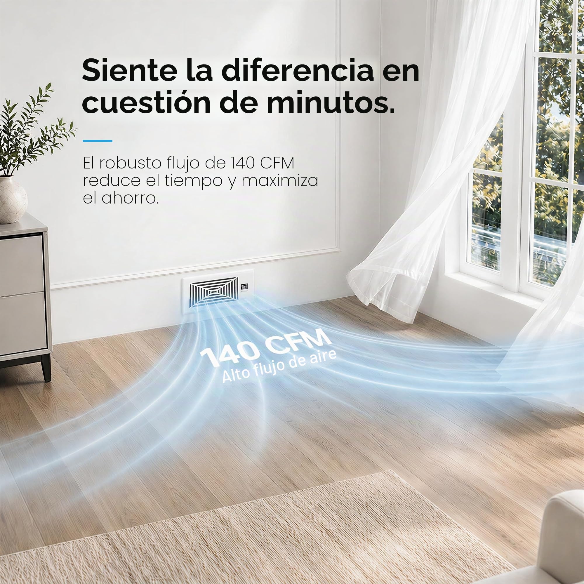 BIOWIND - Ventilador silencioso de registro con 10 velocidades para agujeros de registro de 4" x 10", ventilador inteligente de calefacción y enfriamiento para conductos de aire con control remoto y