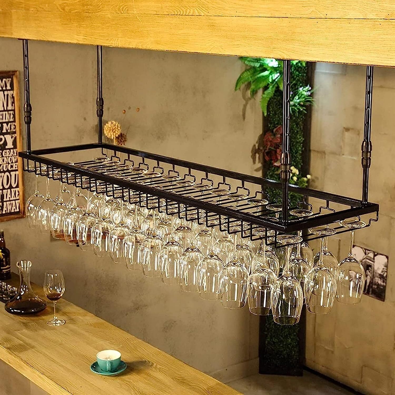 Weinregal Höhenverstellbares Weinregal für die Decke große Kapazität Weinglasregal Weinregal einfach in der Küche zu installieren (Größe: 100 x 35 cm)