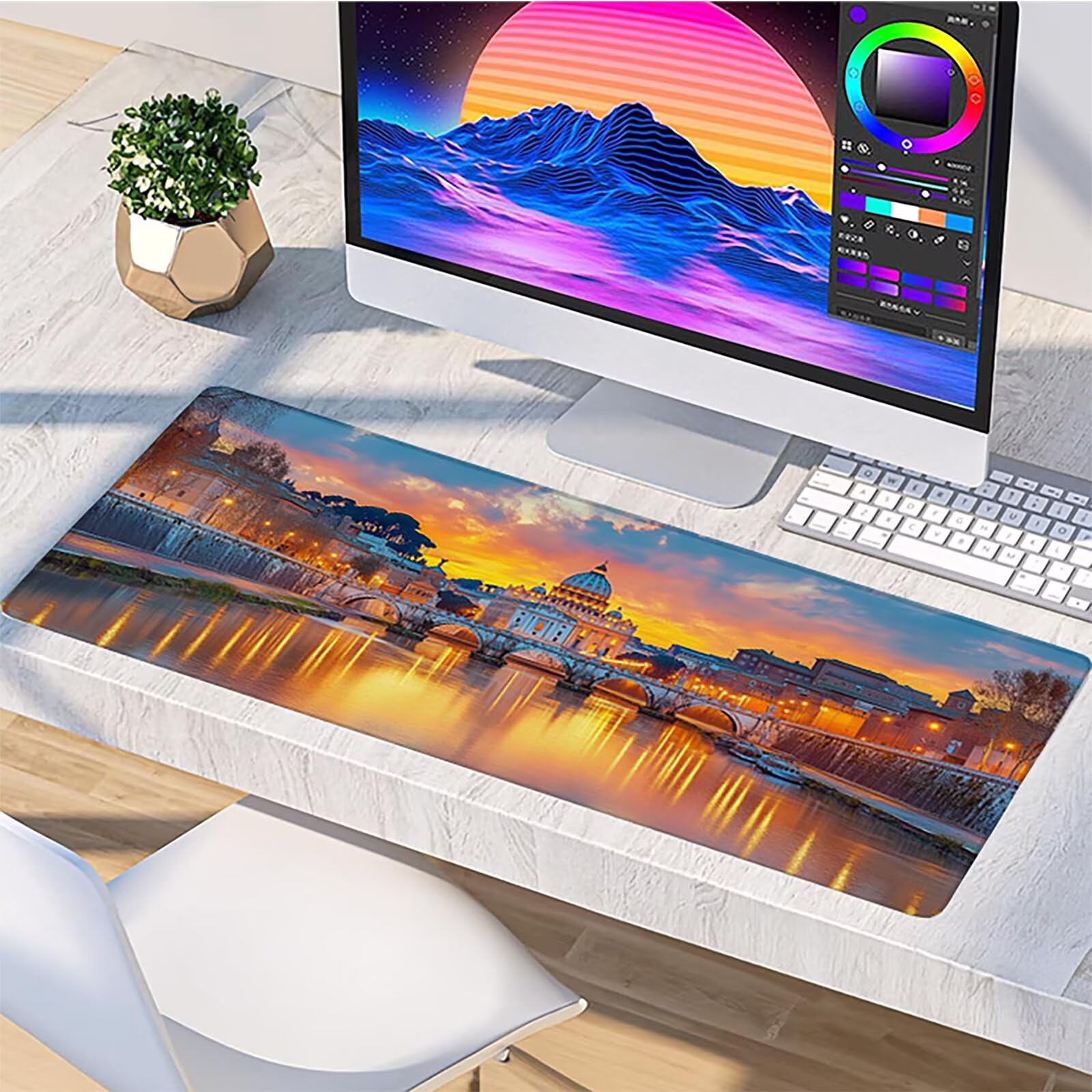 XXL podkładka pod mysz zachód słońca, podkładka pod mysz do gier 1200 x 600 x 3 mm, podkładka na biurko ze zszytymi krawędziami, antypoślizgowa podkładka pod mysz, akcesoria biurkowe, mata do gier