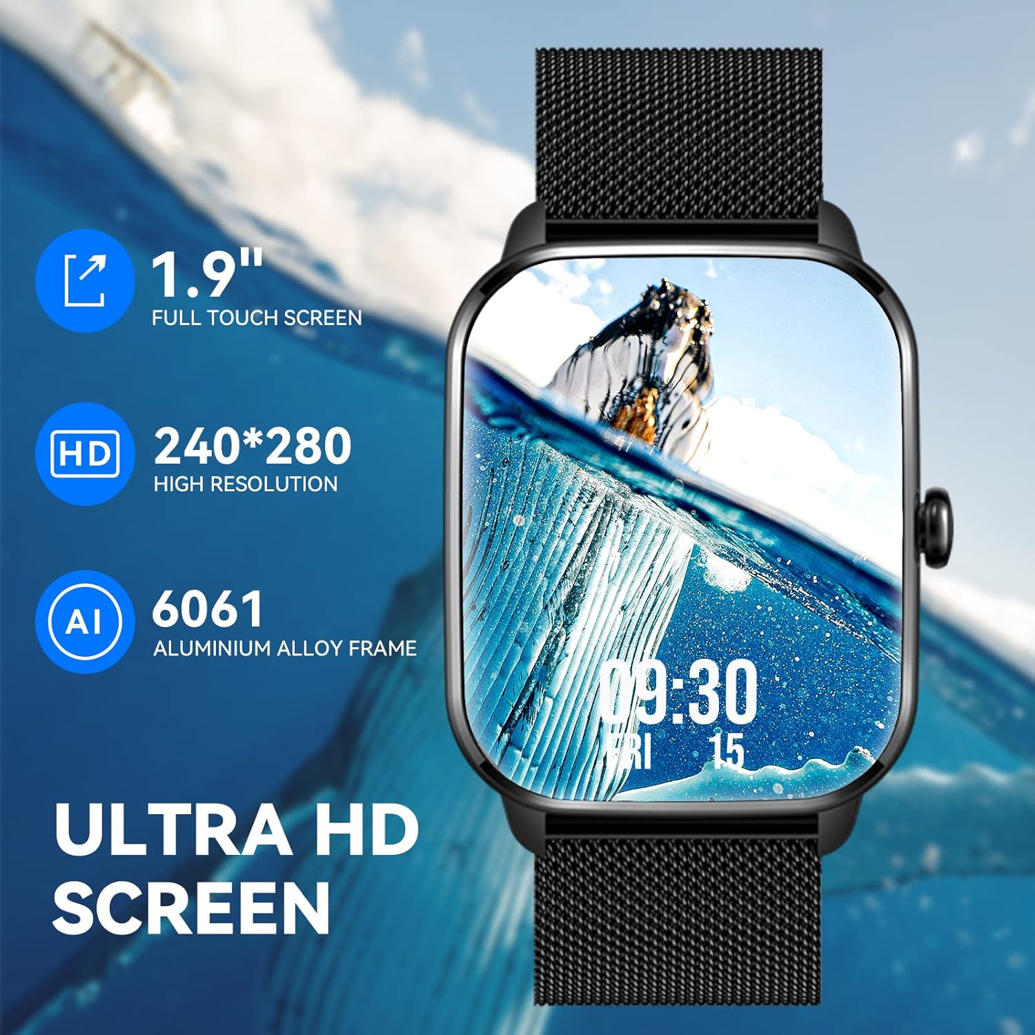 CyberDyer Smartwatch Orologio Fitness Uomo con Chiamata Bluetooth 1.9 Pollici Schermo IPS Orologio Intelligente Fitness Tracker con Cardiofrequenzimetro Contapassi per Android iOS CyberDyer Smartwatch Orologio Fitness Uomo con Chiamata Bluetooth 1.9 Pollici Schermo IPS Orologio Intelligente Fitness Tracker con Cardiofrequenzimetro Contapassi per Android iOS