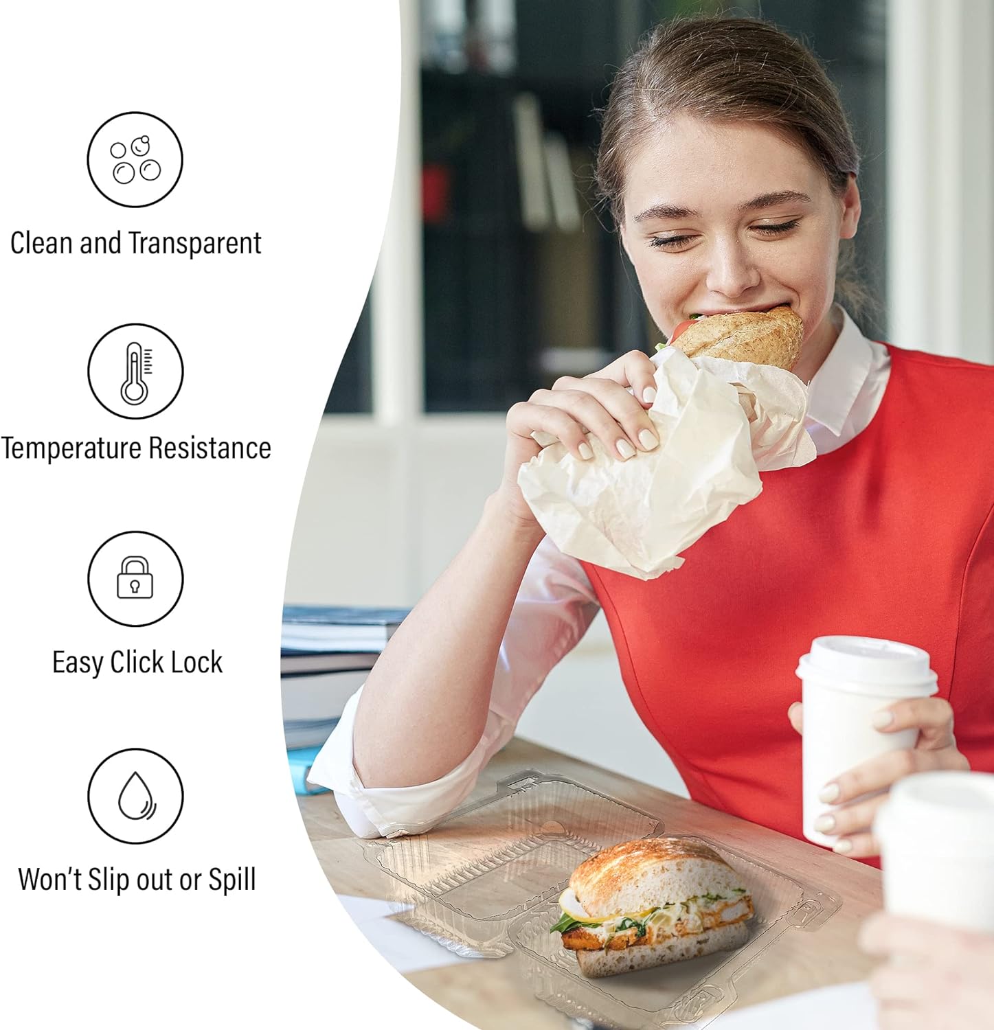 MT Products Clear Plastic Hinged Loaf Containers 8" x 4" x 3.85" - Disposable Medium Hoagie Container (Pack of 20) - Made in the USA - Image 5