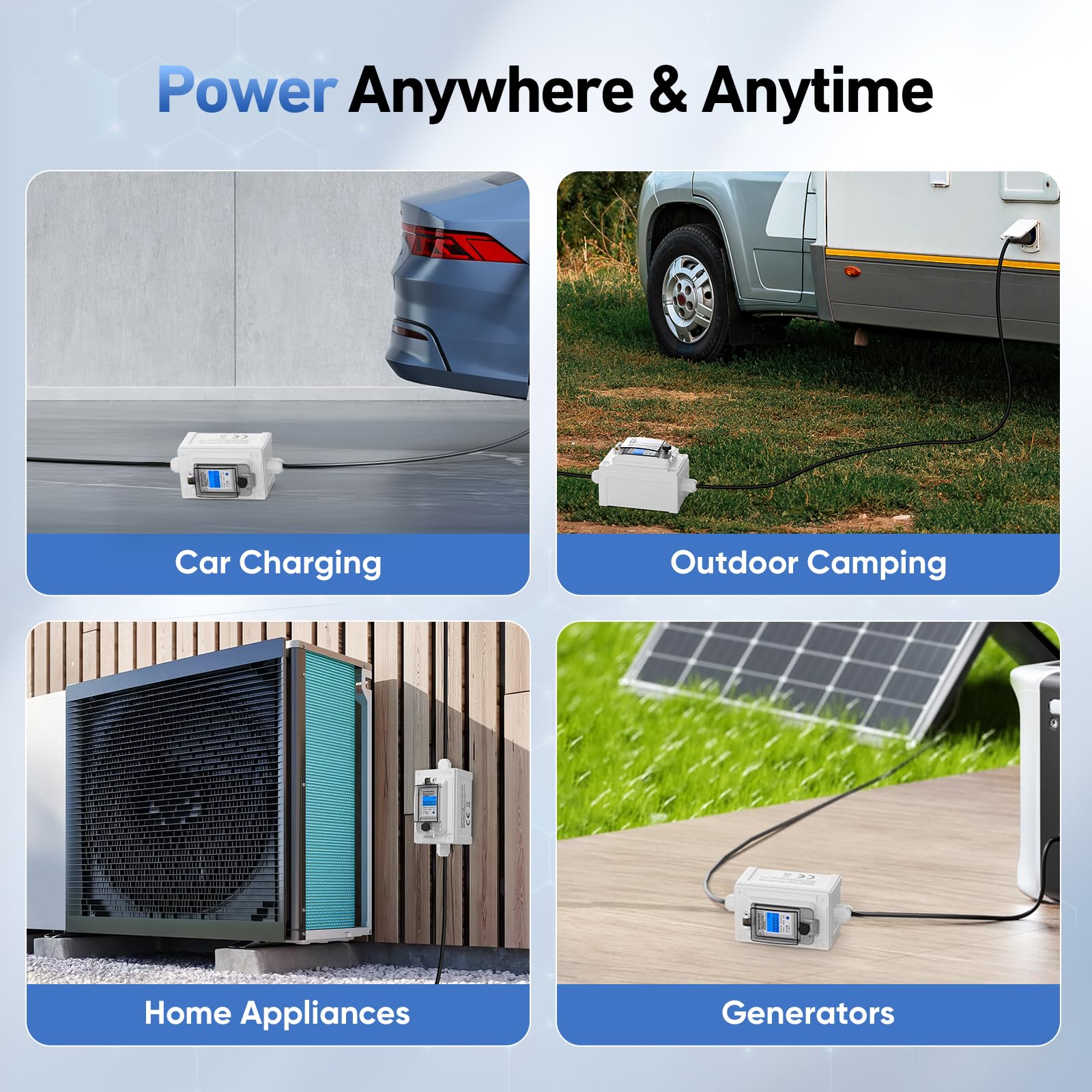 Contatore elettrico digitale portatile 230 V, monitor del consumo di energia con spina industriale/cavo in gomma, monitor di energia portatile impermeabile IP67 per camper/elettricità