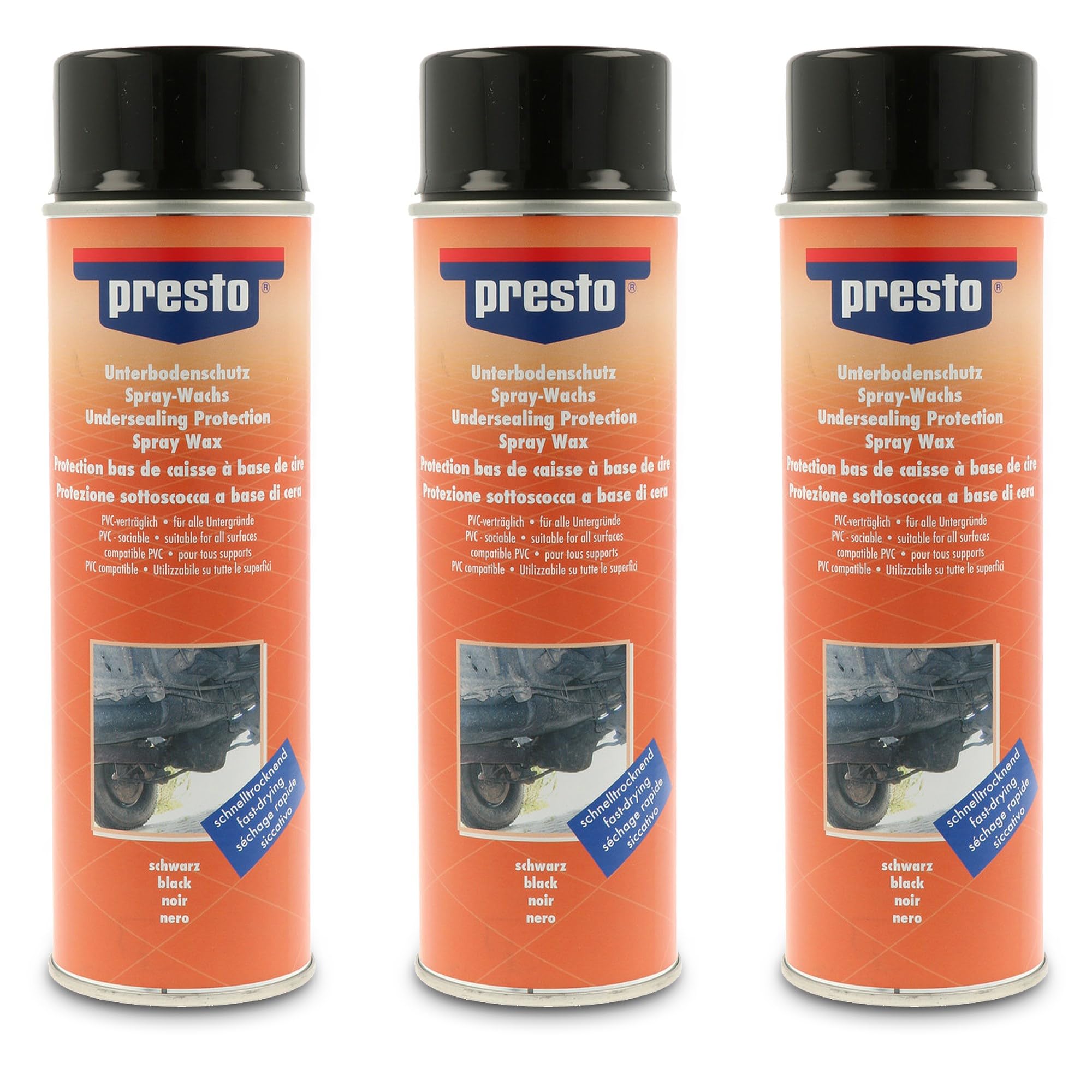 3x 500ml PRESTO UNTERBODENSCHUTZ WACHS UBS BRAUN &Uuml;BERLACKIERBAR