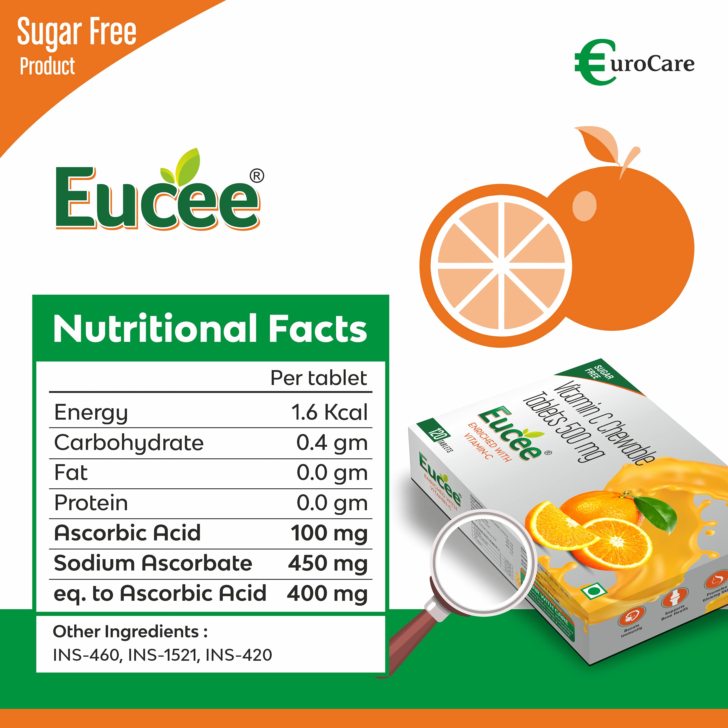 Eucee Vitamin C Sugar Free Chewable 120 Tablets For Skin Immunity