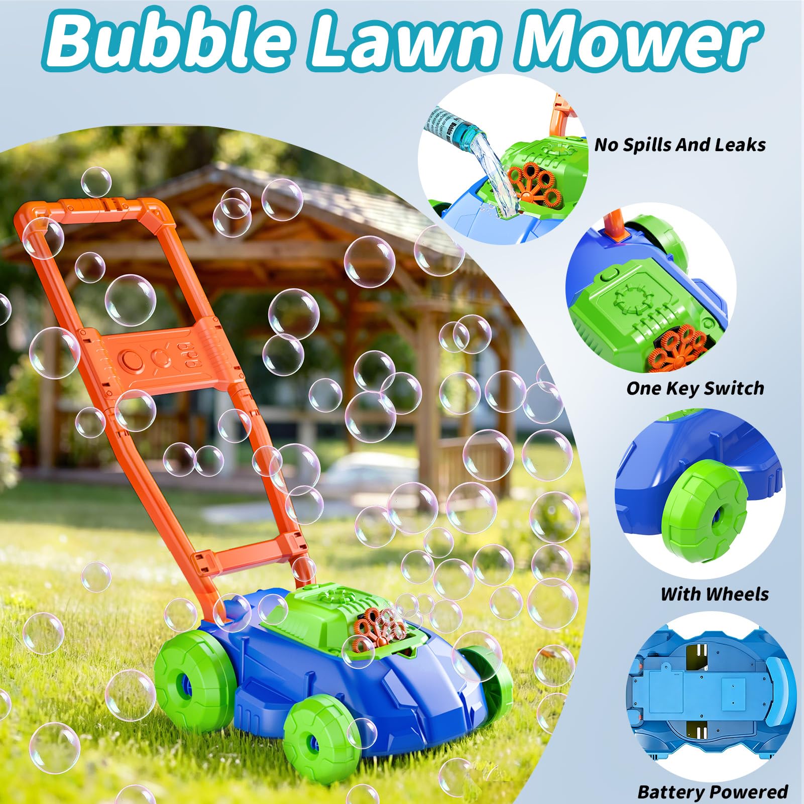Bubble Lawn Mower for Toddlers, Automatic Bubble Blower Machine for Kids，Outdoor Gardening Push Toys with Light&Sound，Birthday Gift for 3+ Year Old Boys & Girls（Pink） — view 3