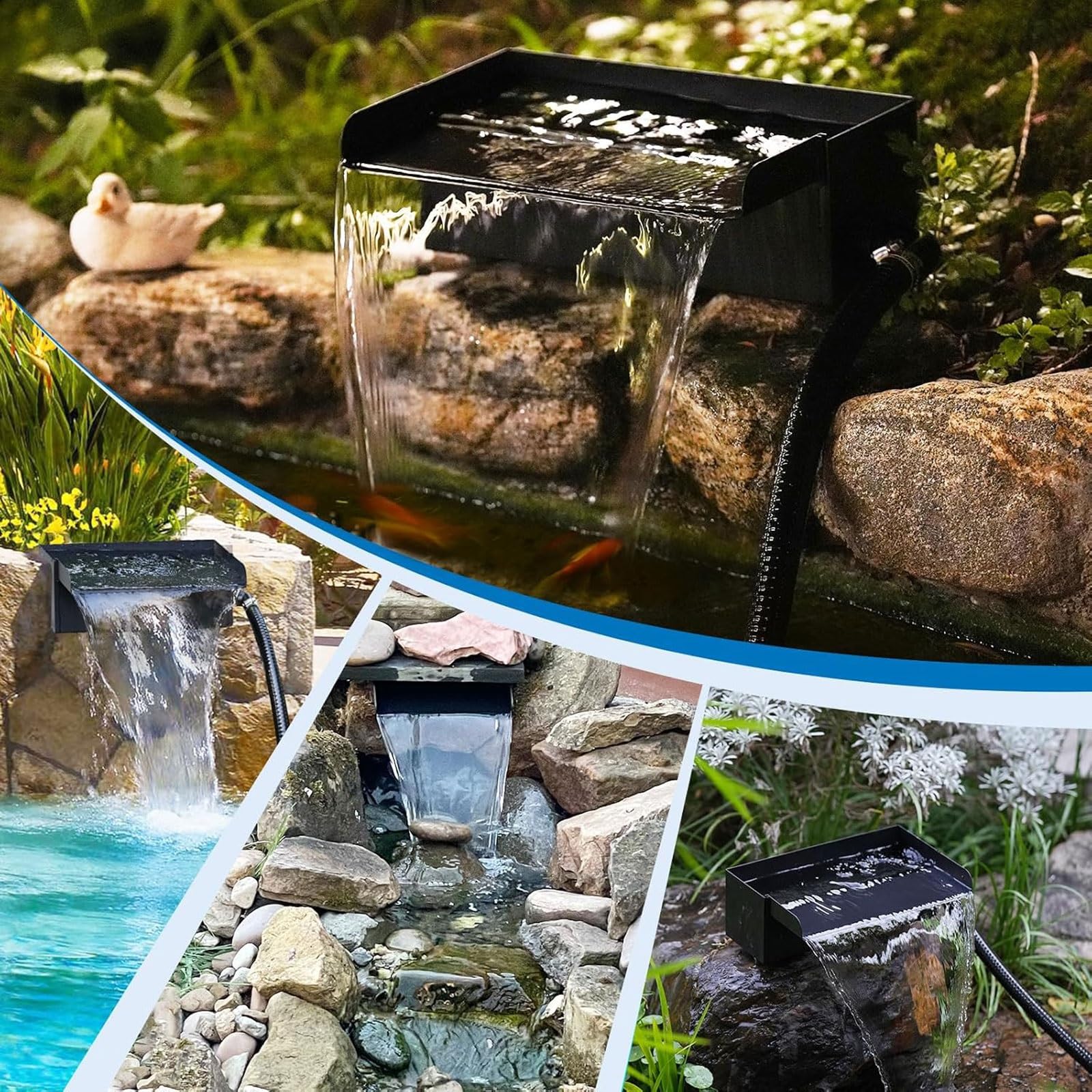 Set completo di scarico a cascata, kit in acciaio inox con pompa e filtraggio per laghetto da giardino, piscina, patio, fontanella per migliorare la tua oasi all'aperto