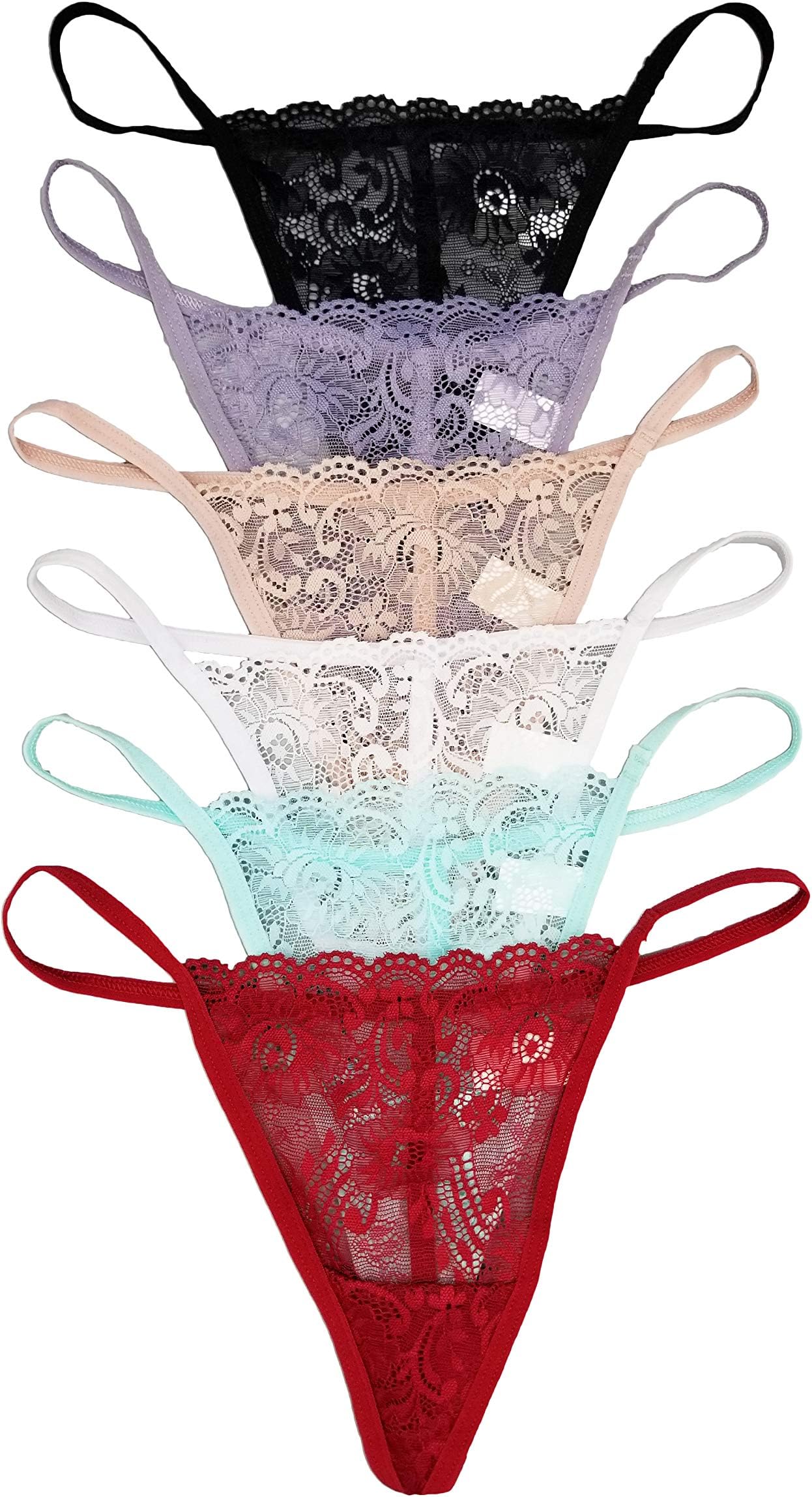 6 Pack Sexy Floral Lace G-String Thong Panties L266